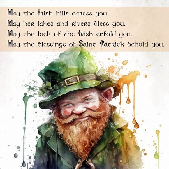 4x6 St. Patricks Day Leprechaun Irish Blessing Watercolor Oil Painting‎ Print - Picture 8 of 10